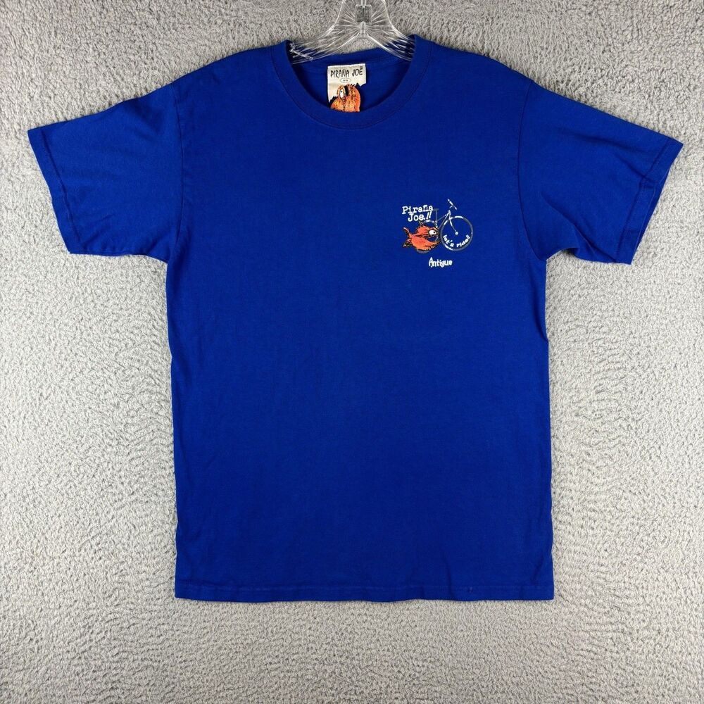 Piranha Joe Antigua Shirt Men’s Size Medium Blue Bicycle Short Sleeve